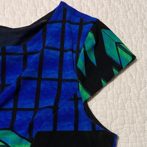 Joseph Ribkoff Midi Knit Dress in Bold Graphic Pattern | Cap Sleeves - Picture 16 of 16